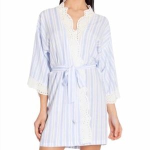NWT In Bloom Jonquil Light Blue Striped Eyelet Trim Robe